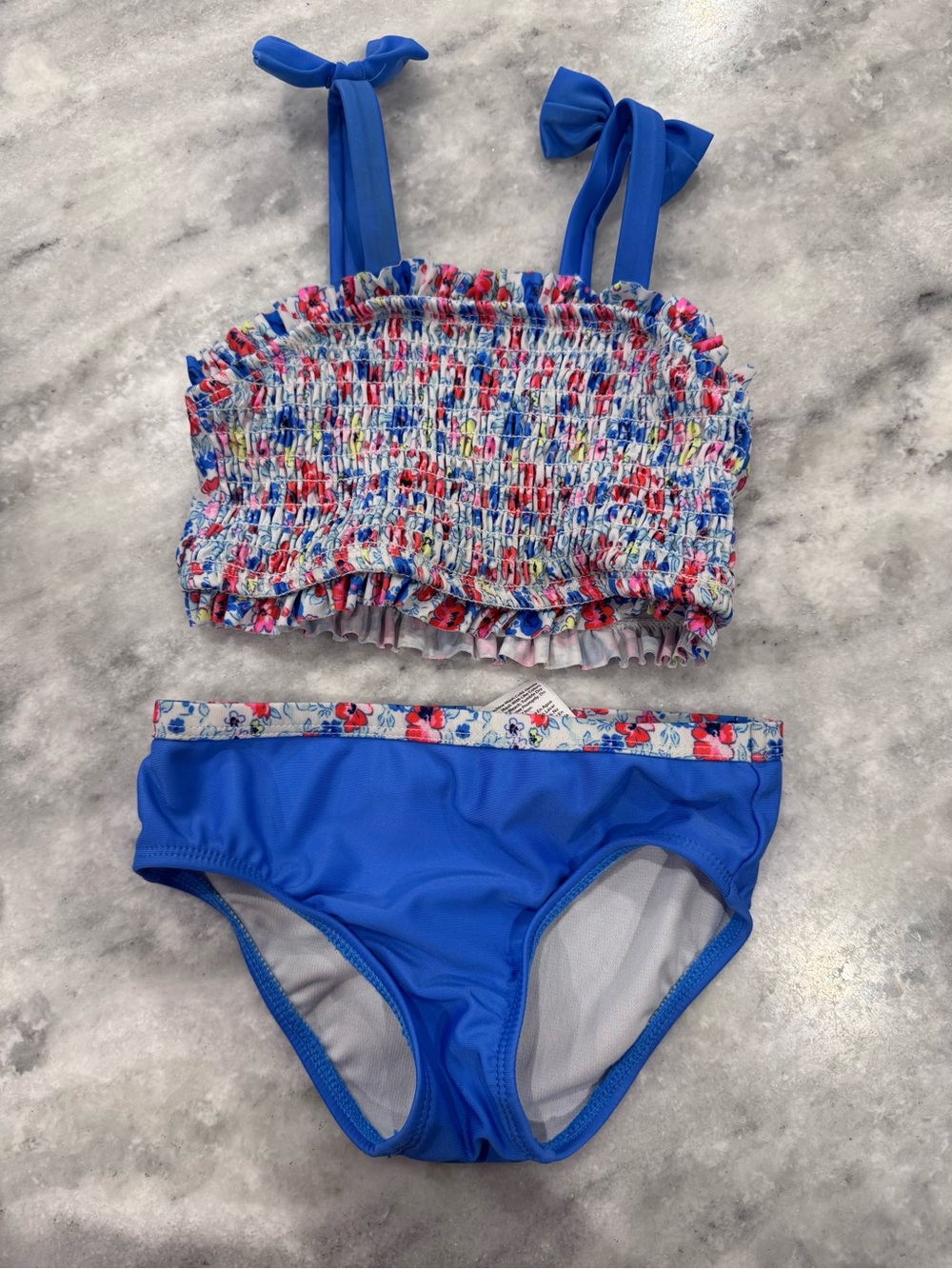 wonder nation Blue Floral Smocked Tankini Bikini Set